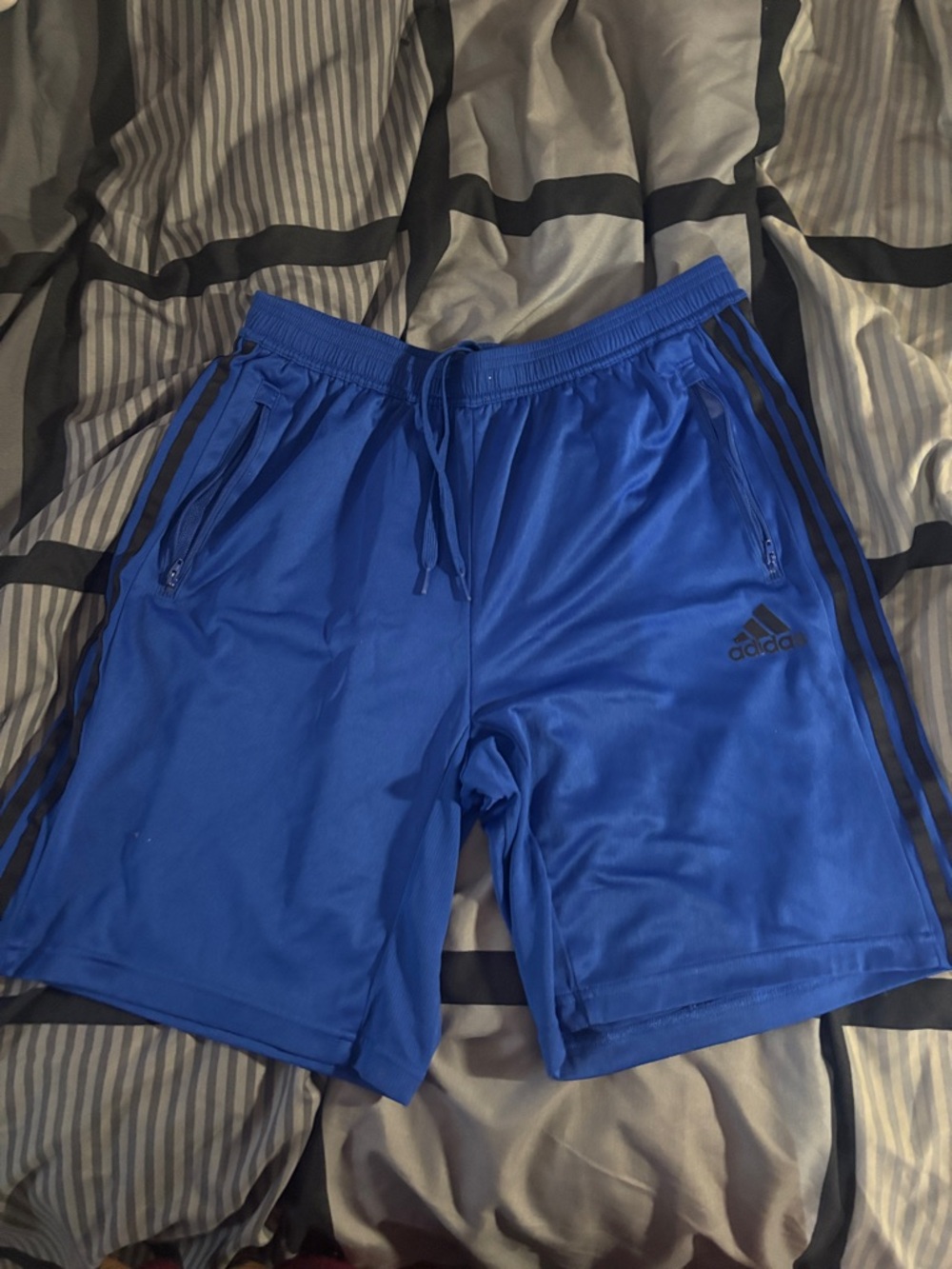 adidas Royal Blue Men’s Athletic Training Shorts with Black Stripes